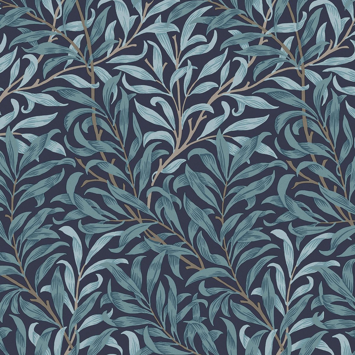 Papier peint Feuillage de saule du soir bleu sur fond bleu profond, WILLIAM MORRIS AT HOME