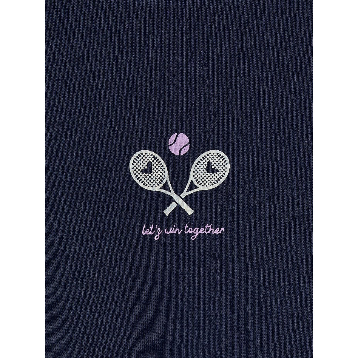 Tee-shirt sport motif tennis manches longues marine, VERTBAUDET