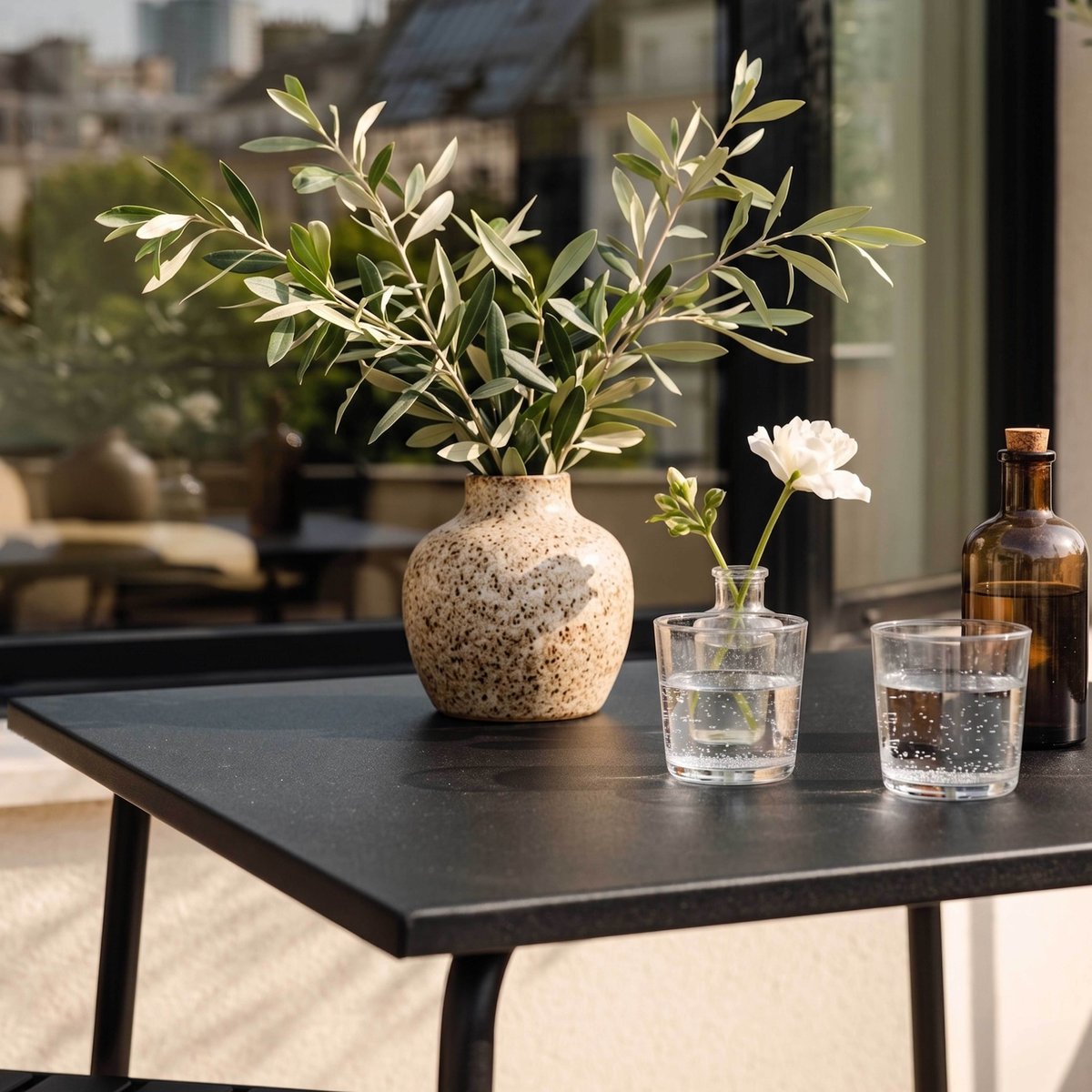 Table de jardin carrée en métal 2 à 4 personnes 70 cm, PALAVAS gris anthracite, OVIALA