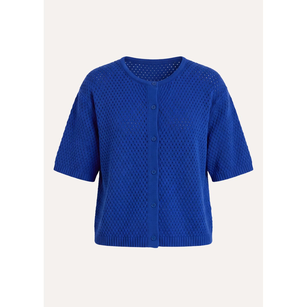 Gilet en maille manches courtes col rond bleu roi, LA FEE MARABOUTEE