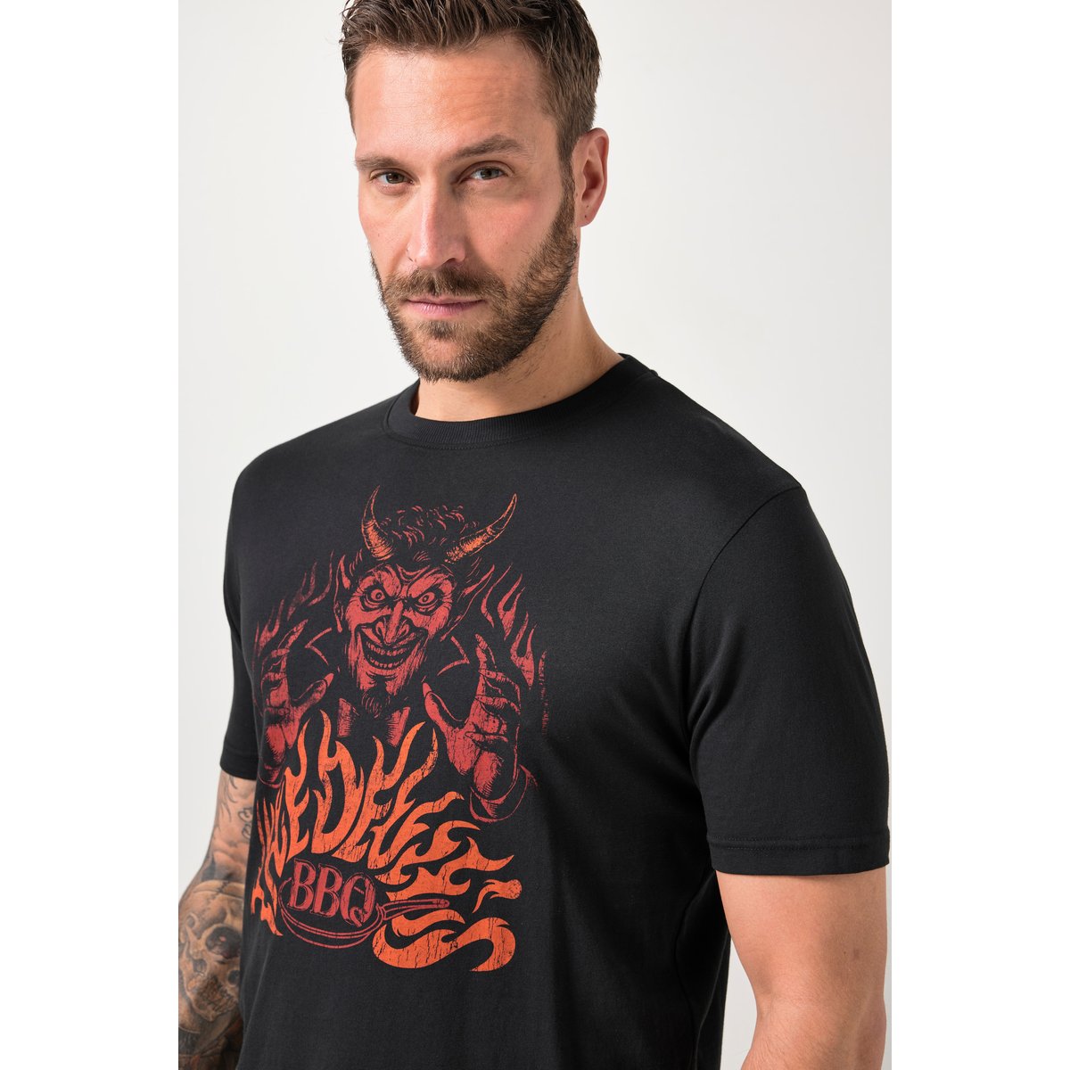 T-shirt, manches courtes et imprimé barbecue noir, JP1880