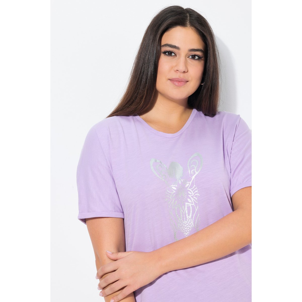T-shirt oversize. Col V et manches courtes. lavande, ULLA POPKEN