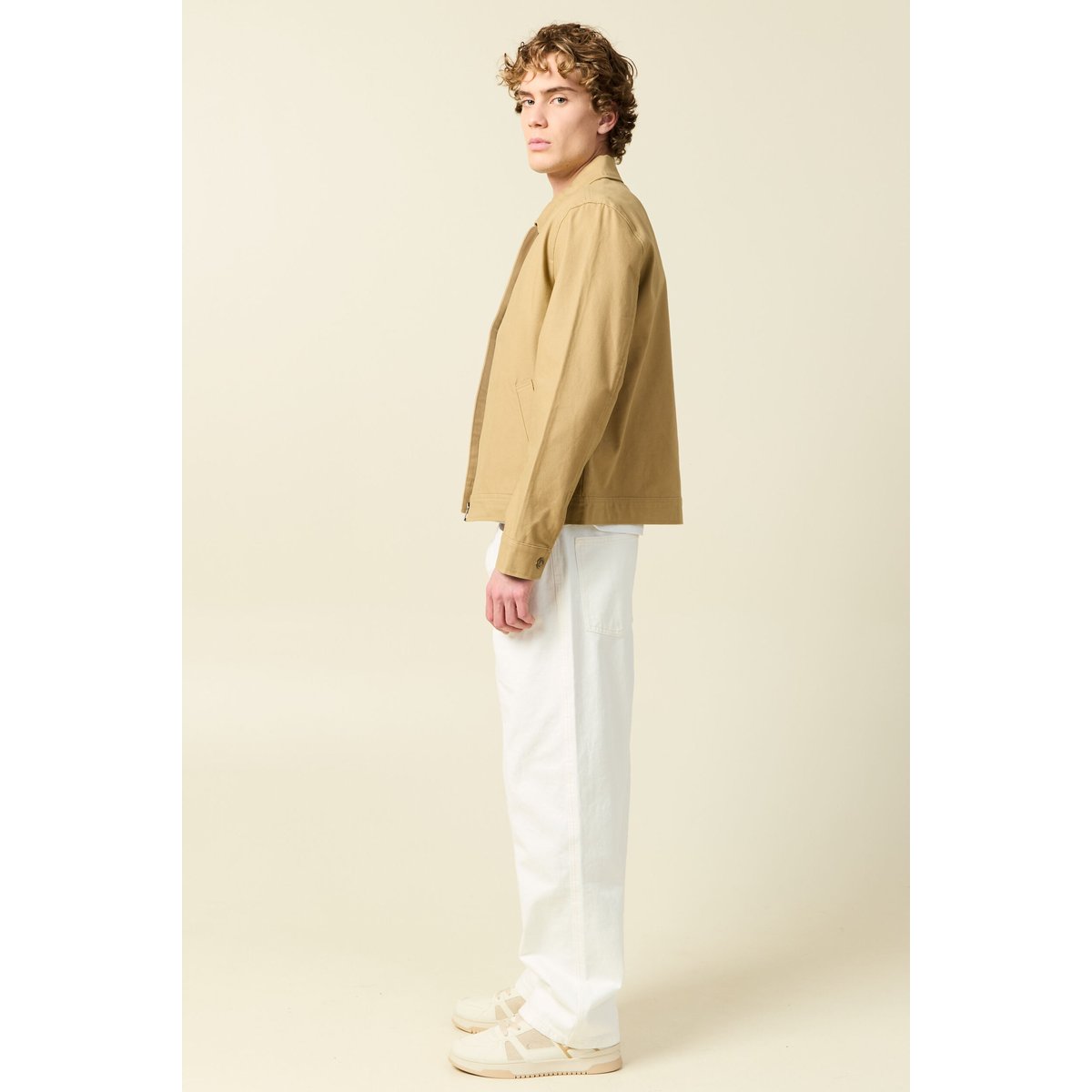Blouson droit court en coton beige, BONOBO