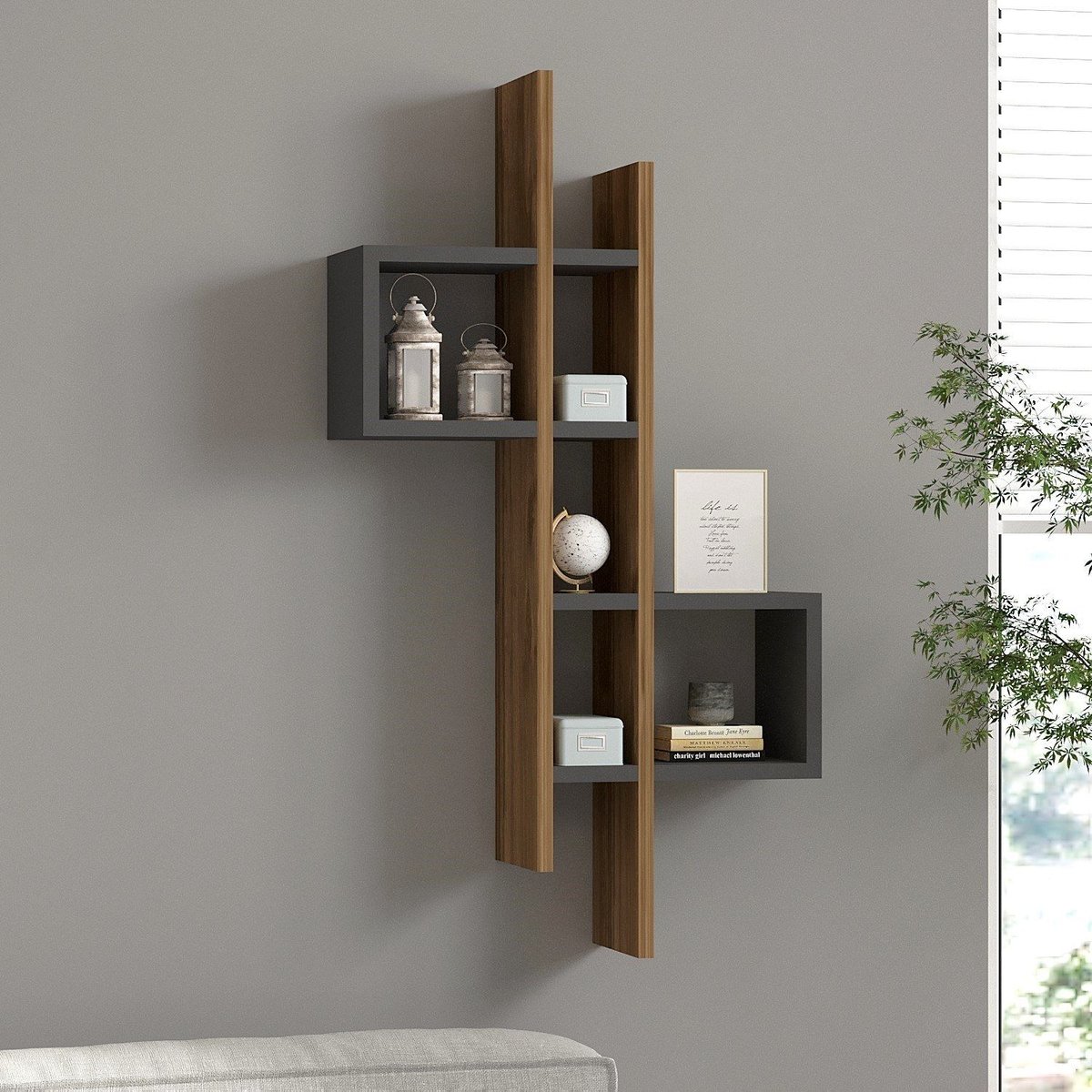 Etagère murale design effet bois ALBA gris foncé, TOILINUX