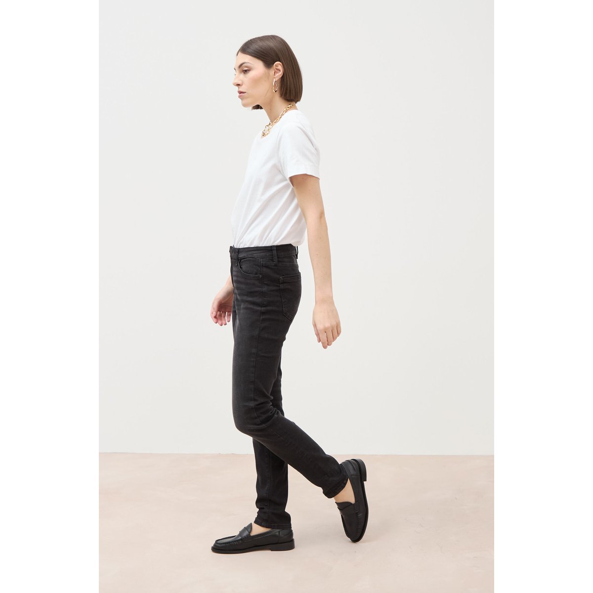 Jeans slim taille haute denim noir, BONOBO