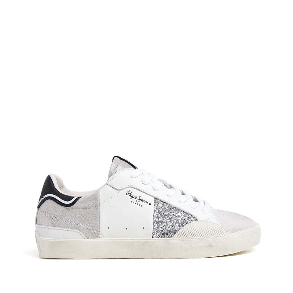 Lane - Baskets En Cuir Avec Détails Pailletés argent, PEPE JEANS