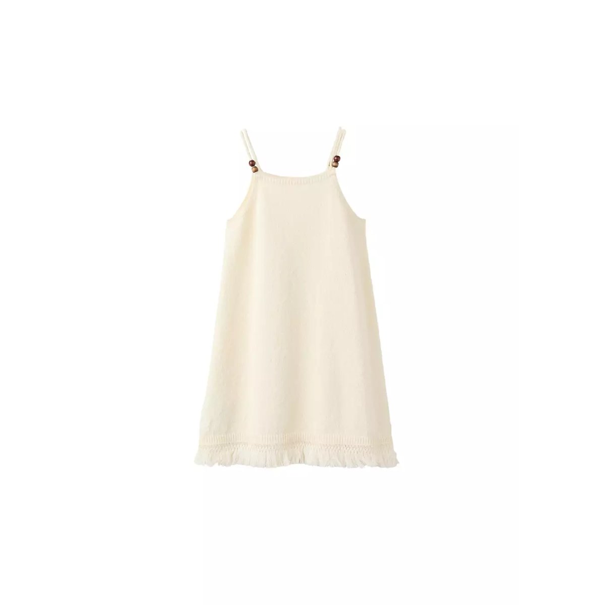 Robe maille détail franges blanc cassé, MANGO KIDS