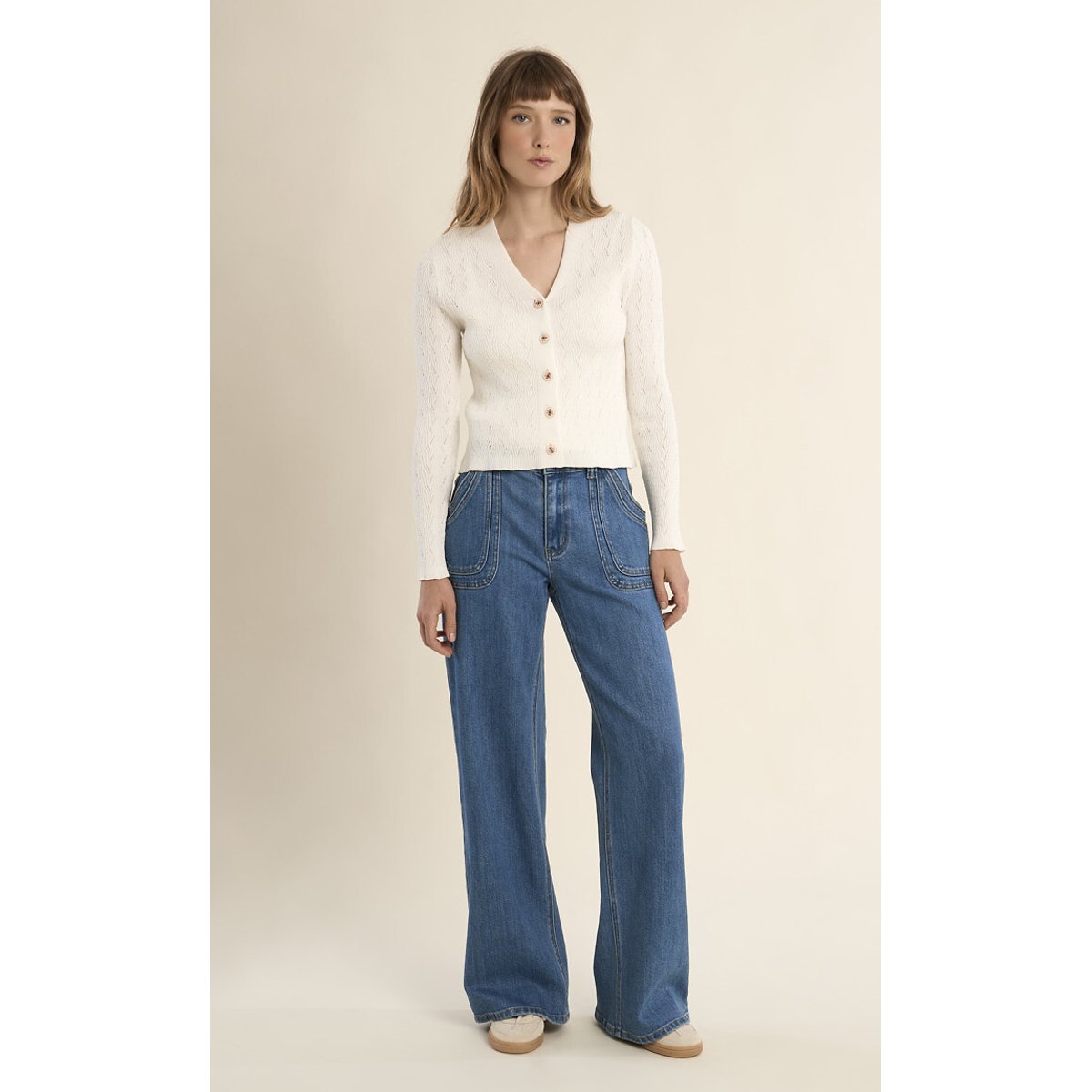 Gilet col V boutonné blanc, MOLLY BRACKEN