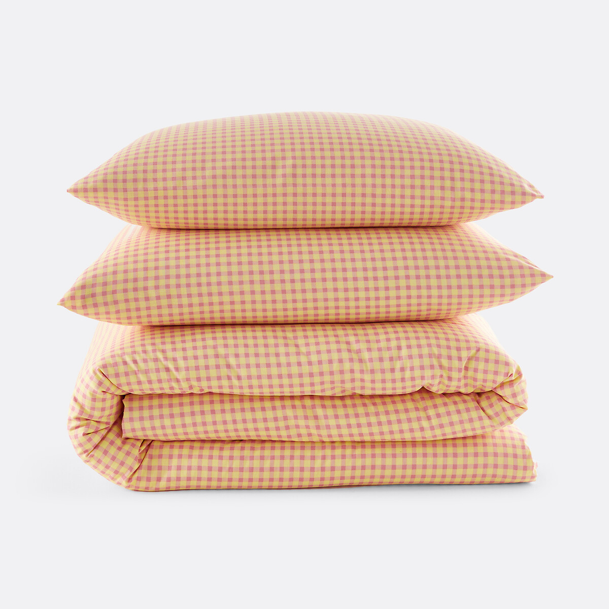Parure de lit 30% coton recyclé, taie carrée, imprimé carreaux, LESIA vichy rose, LA REDOUTE INTERIEURS