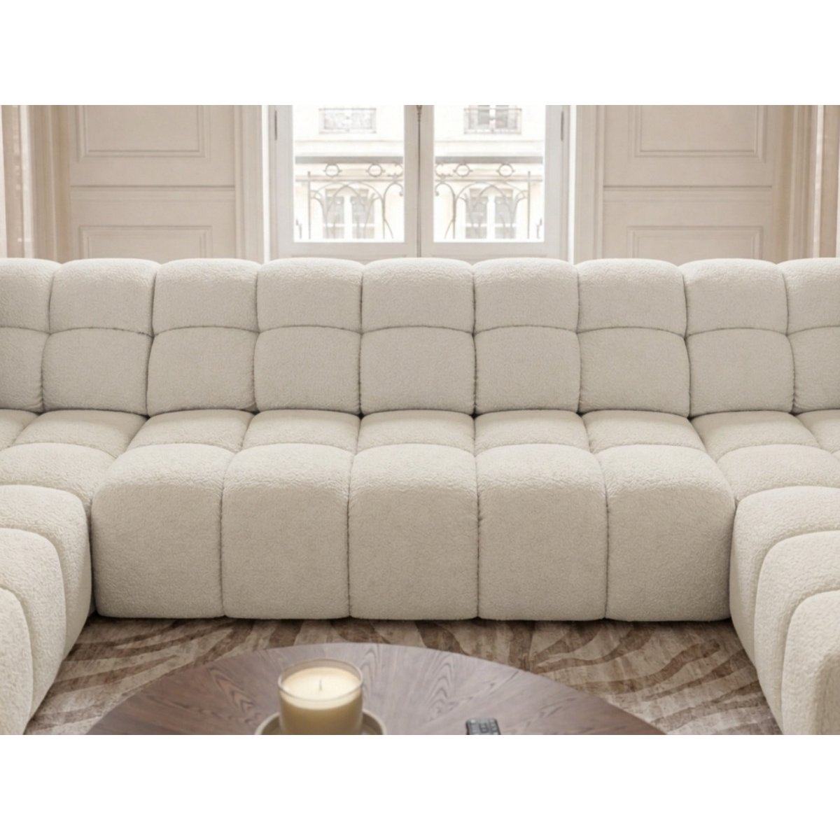Canapé d'angle convertible 4 places en tissu texturé, ANDRE blanc, BOBOCHIC