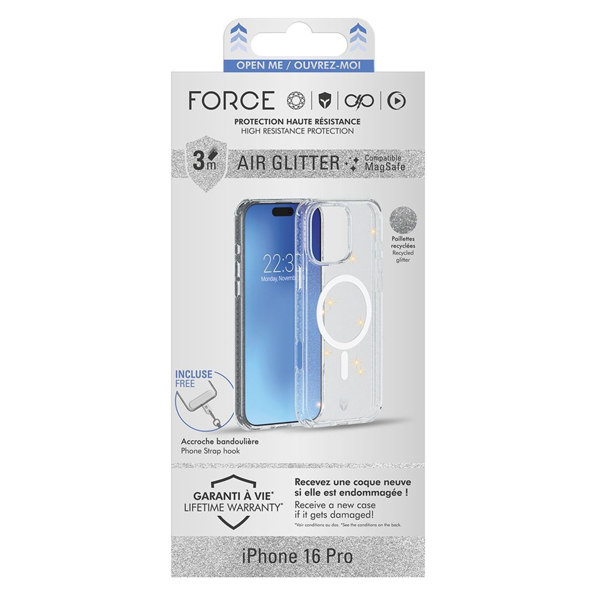 Coque iPhone 16 Pro MagSafe Paillettes couleur unique, FORCE CASE