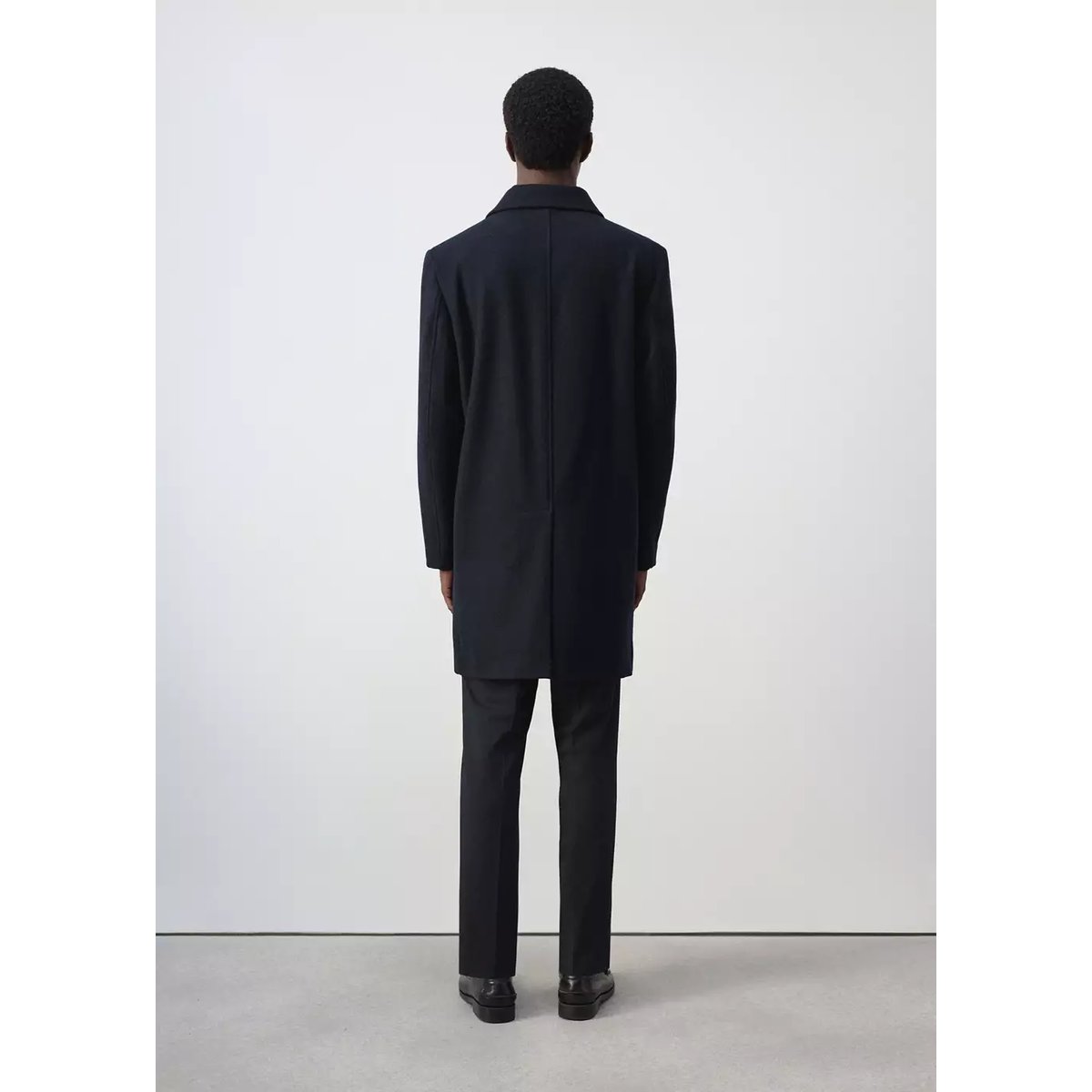 Manteau en laine à col chemise bleu nuit, MANGO MAN