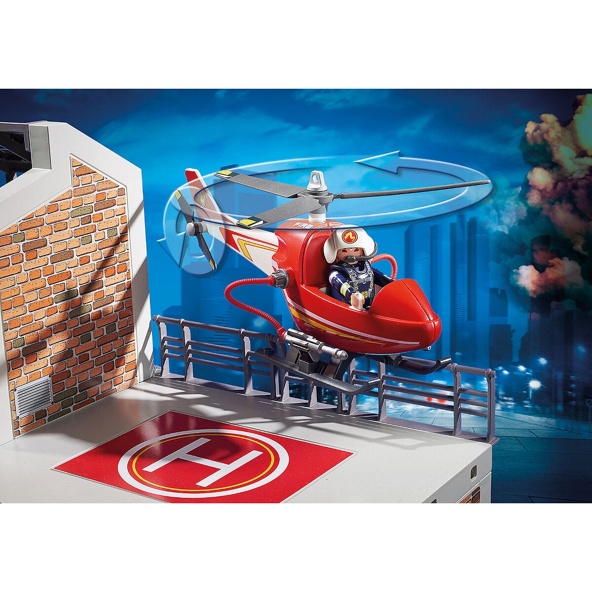 Caserne De Pompiers Avec Hélicoptère multicolore, PLAYMOBIL