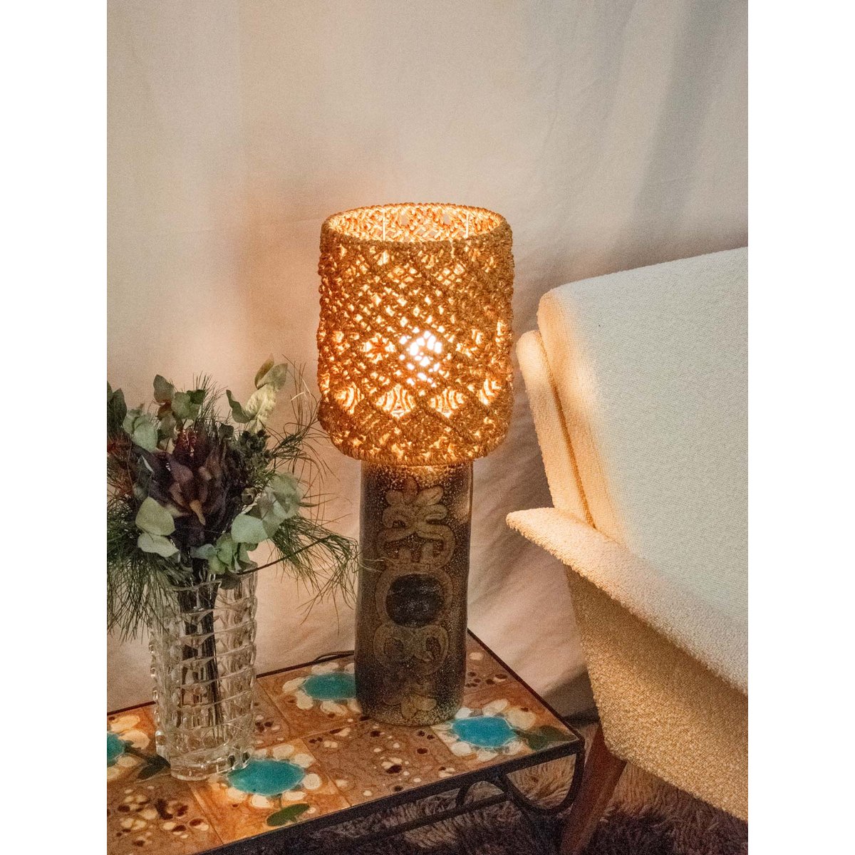 Lampe à poser en grès Suzanne N°479 - Bon état gris, DEBONGOUT