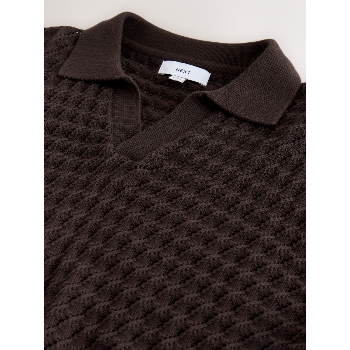 Polo à col trophy en maille de lin n. premium marron, NEXT