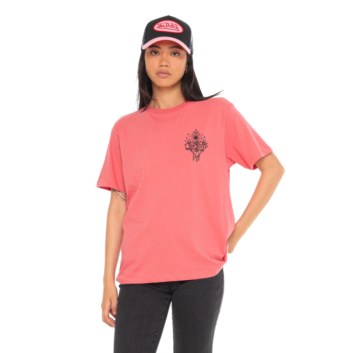 Tee shirt coton HEART rose/noir, VON DUTCH