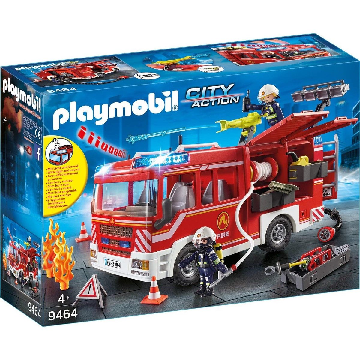 Set de 3 : caserne de pompiers + camion à échelle + véhicule de secours multicolore, PLAYMOBIL