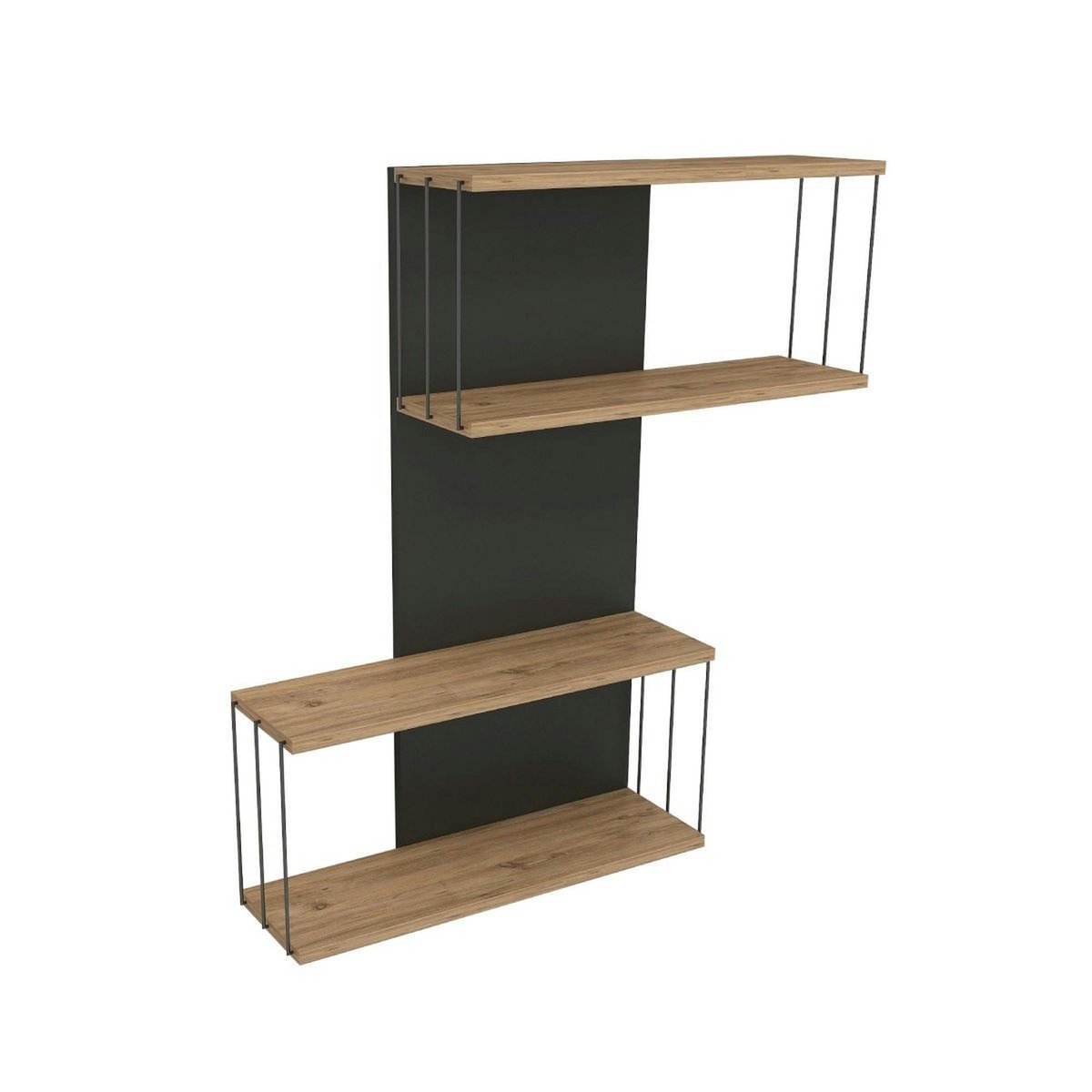 Etagère murale moderne effet bois & gris - 2 niches JENA bois naturel, PIER IMPORT