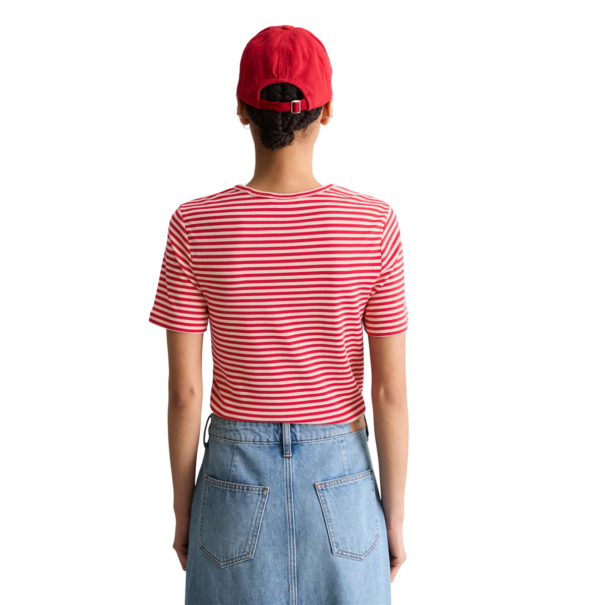 T-shirt slim en jersey côtelé rouge, MARC O’POLO DENIM