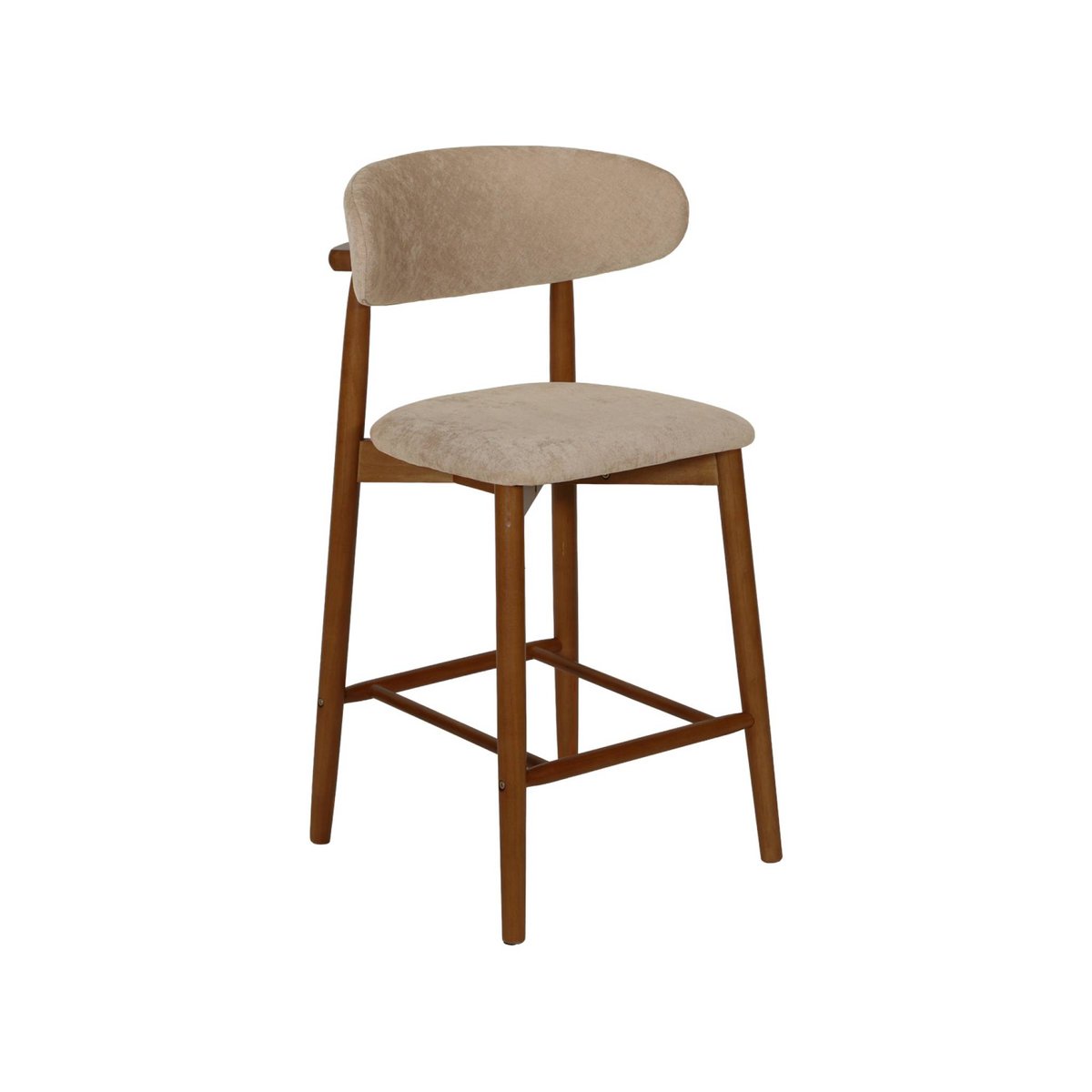 Tabouret de bar bois d'hévéa noyer et tissu chenille (lot de 2) PAOLA noyer, SWEEEK