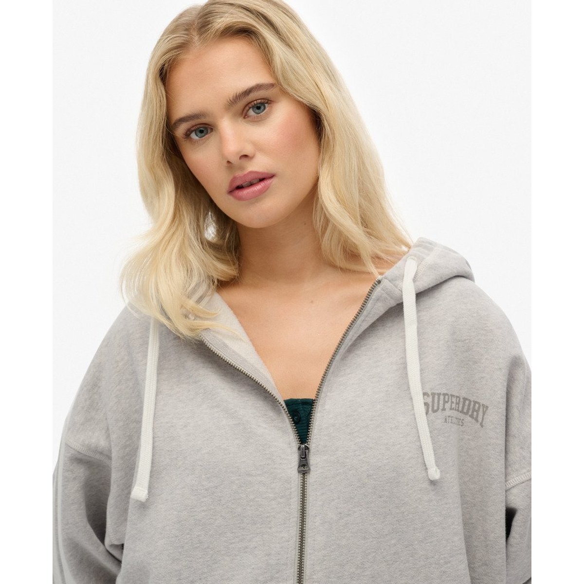 Sweat à capuche zippé décontracté Athletic Essentials gris glacier chiné, SUPERDRY