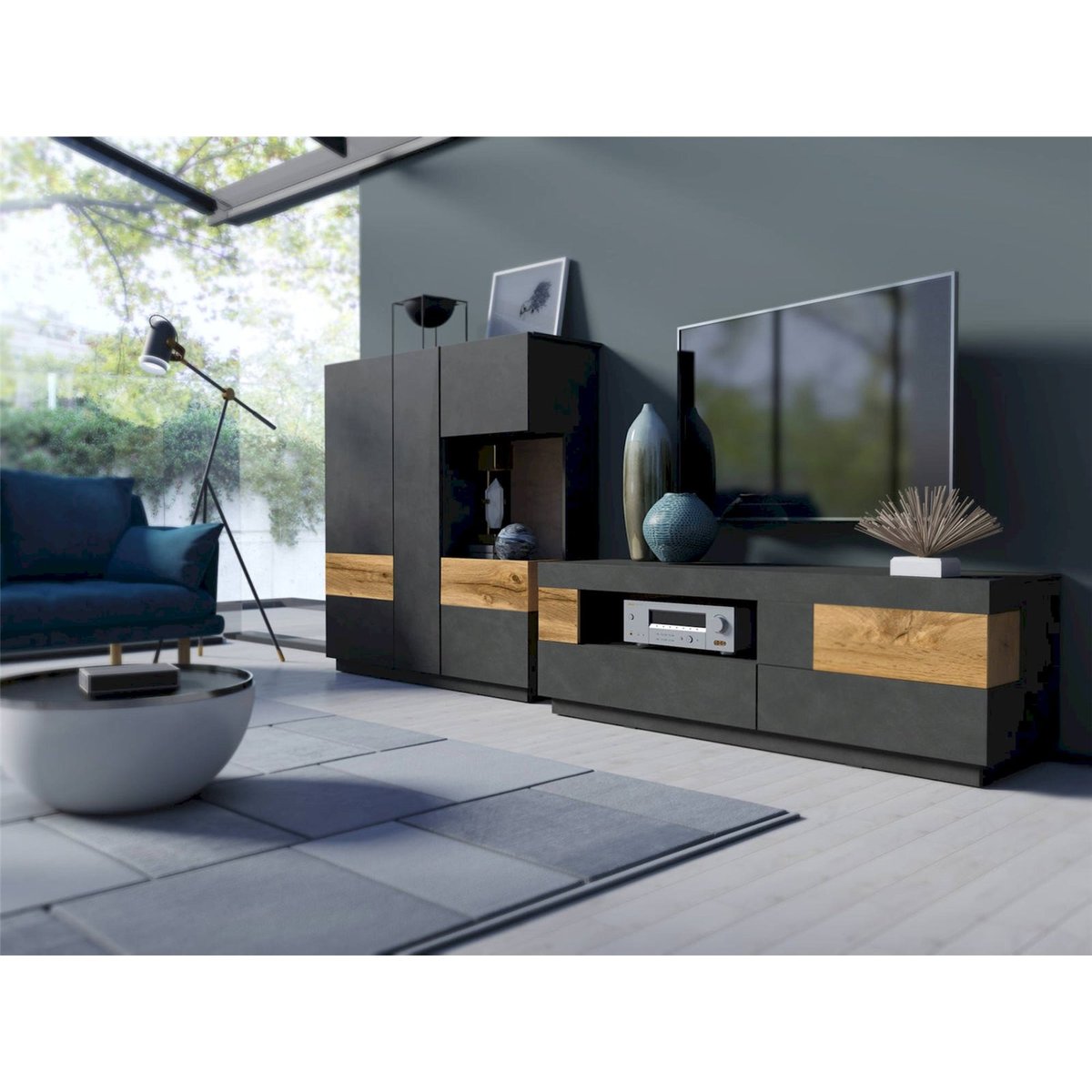 Meuble tv collection GALAKA noir effet bois clair, RECOLLECTION