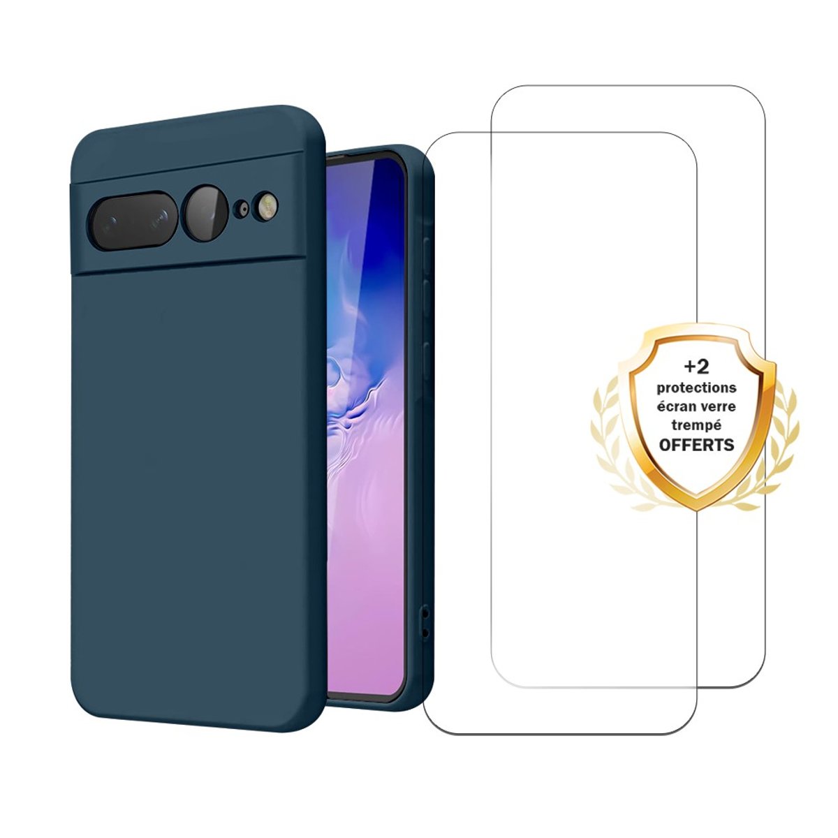 Coque Pixel 7 Pro antichoc + 2 vitres bleu, EVETANE