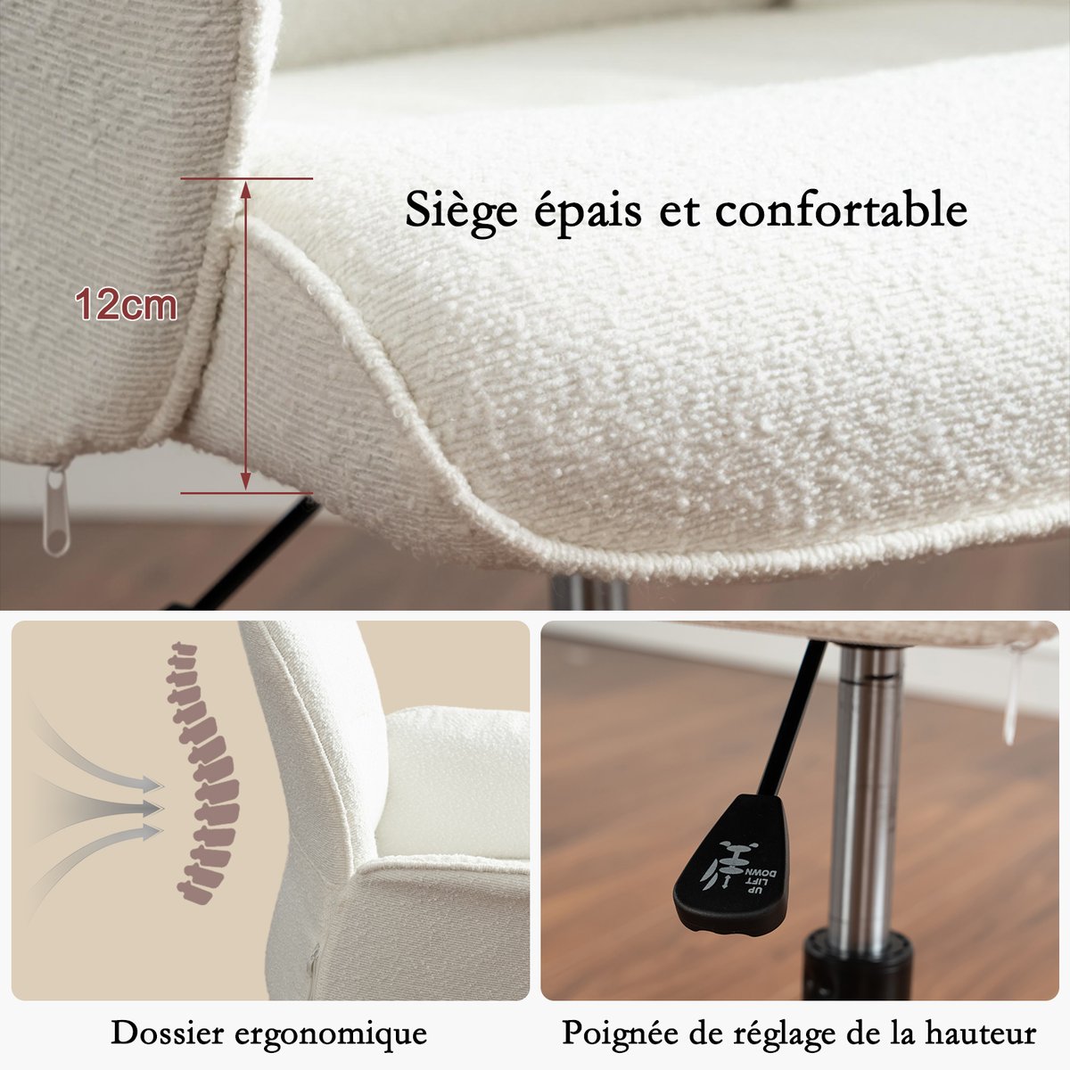 Ensemble de bureau d’angle rotatif avec portes rotin et chaise de bureau, DICCPERNTHOMASINAB blanc, MEUBLES COSY