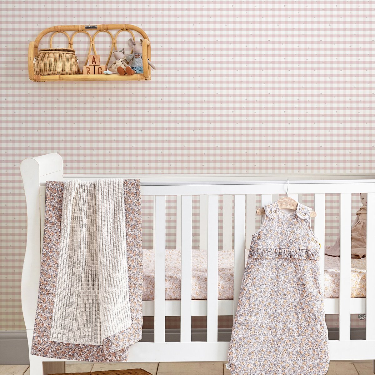 Papier peint Vichy doux Gingham parme, LAURA ASHLEY