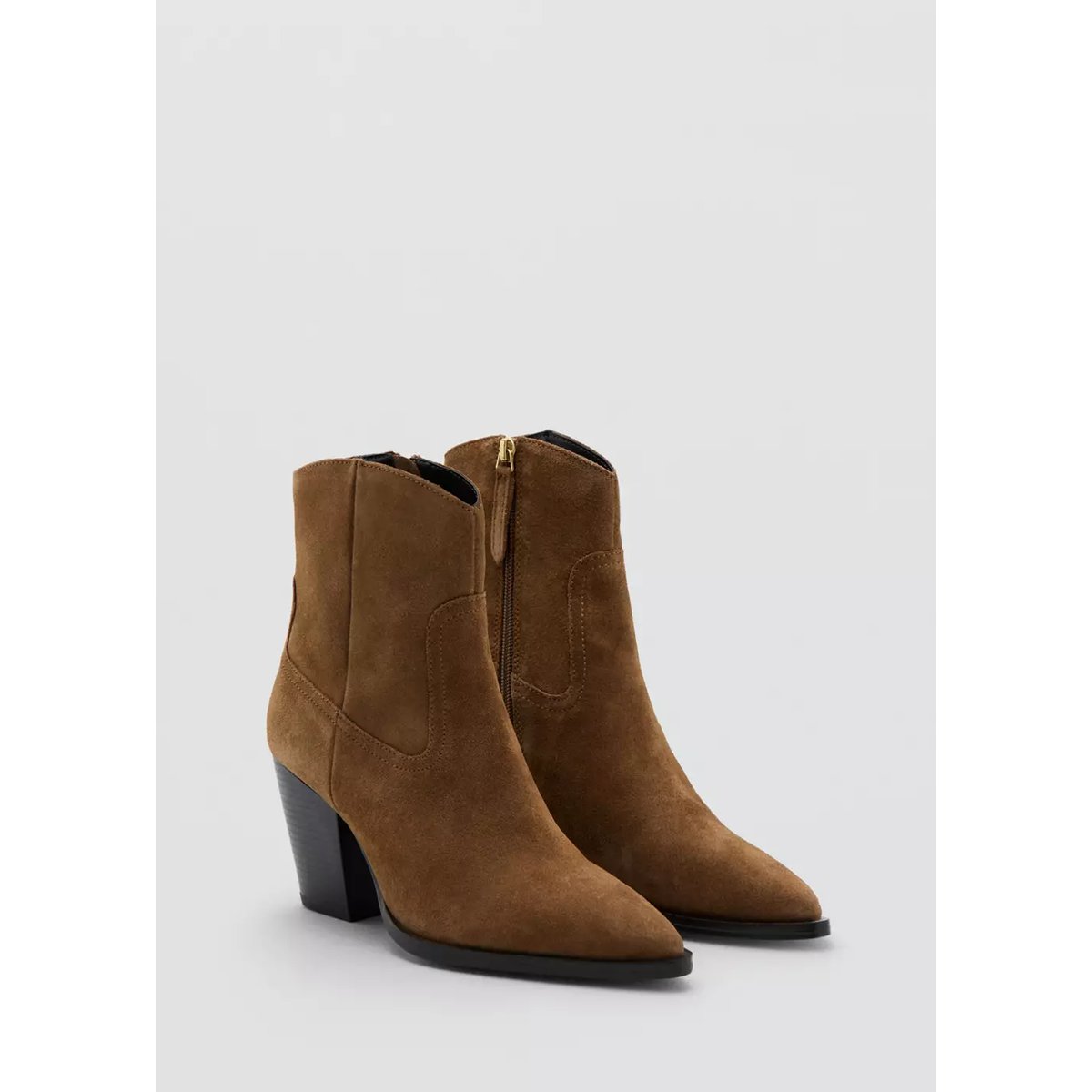 Bottines suède talon bloc tabac, MANGO