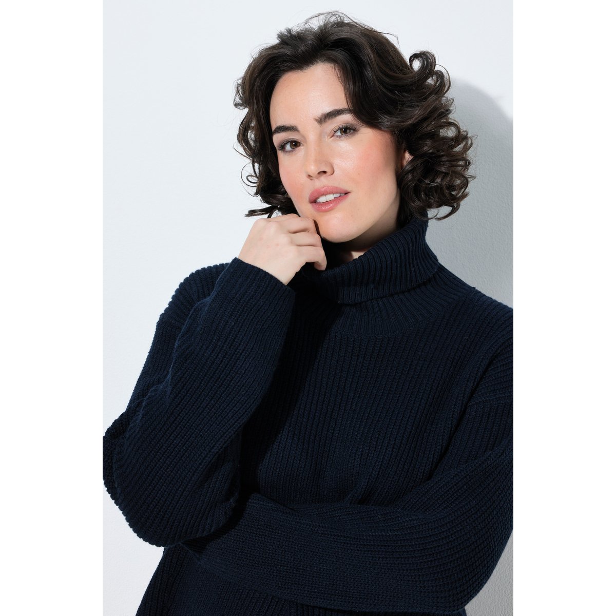 Pull en maille texturée, coupe évasée marine, ULLA POPKEN