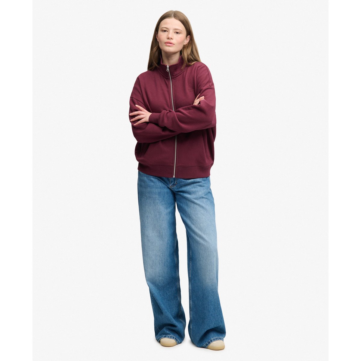 Veste de Survêtement Signature Brodée Coupe Oversize rouge porto, SUPERDRY