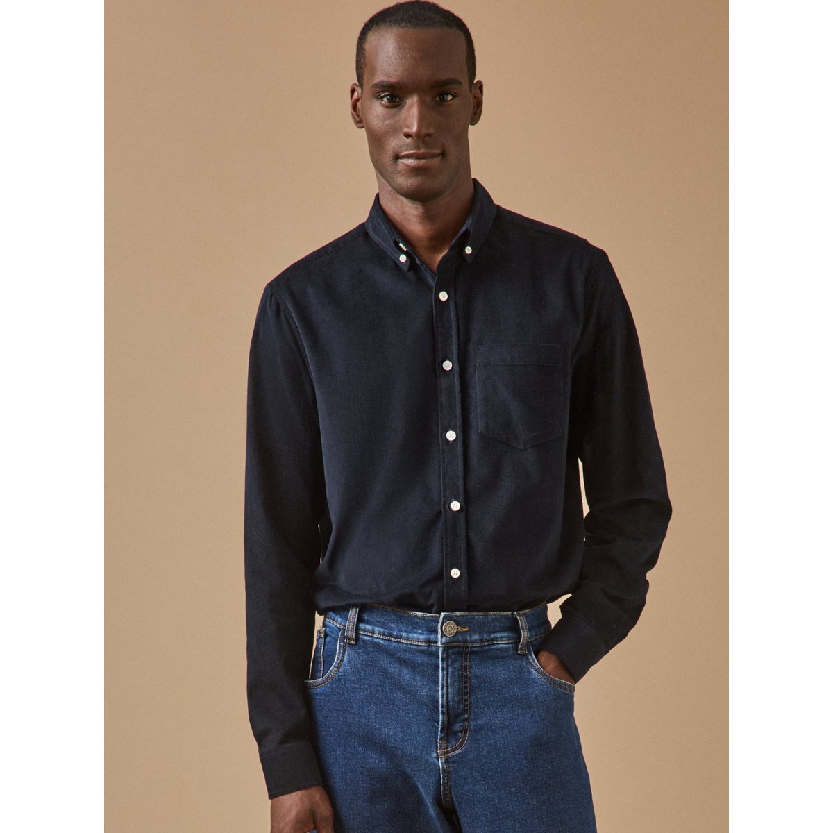 Chemise velours coupe contemporaine marine, CYRILLUS