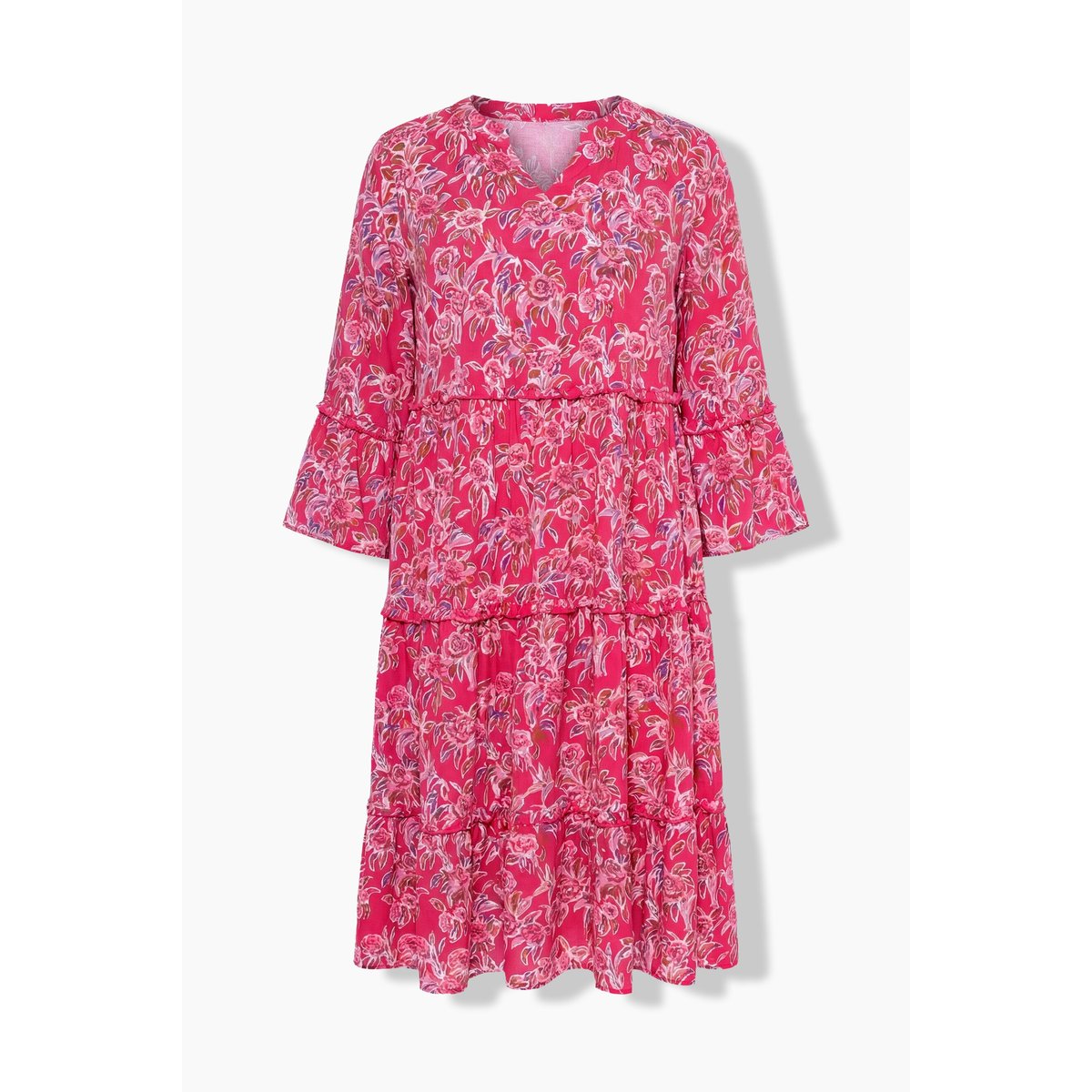 Robe caftan à volant magenta, ULLA POPKEN