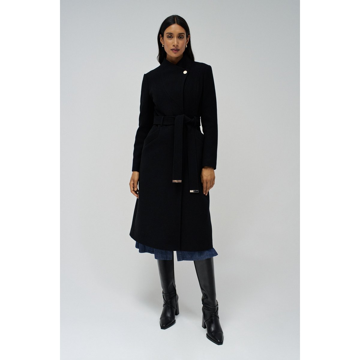 VESTE LONGUE EN LAINE GRACE AVEC CEINTURE noir, SALSA JEANS