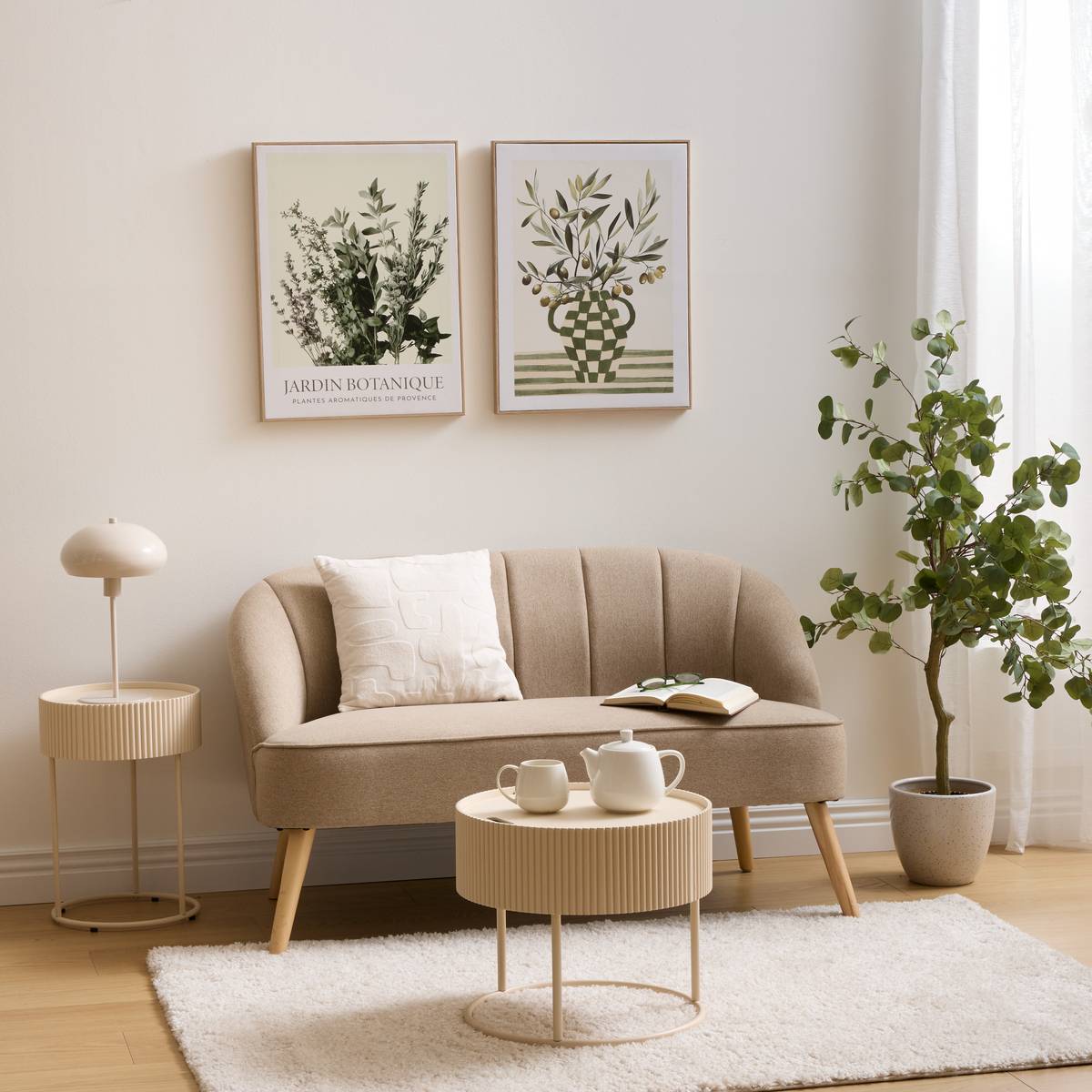 Table d'appoint coffre de rangement plateau amovible JUNA beige, ATMOSPHERA