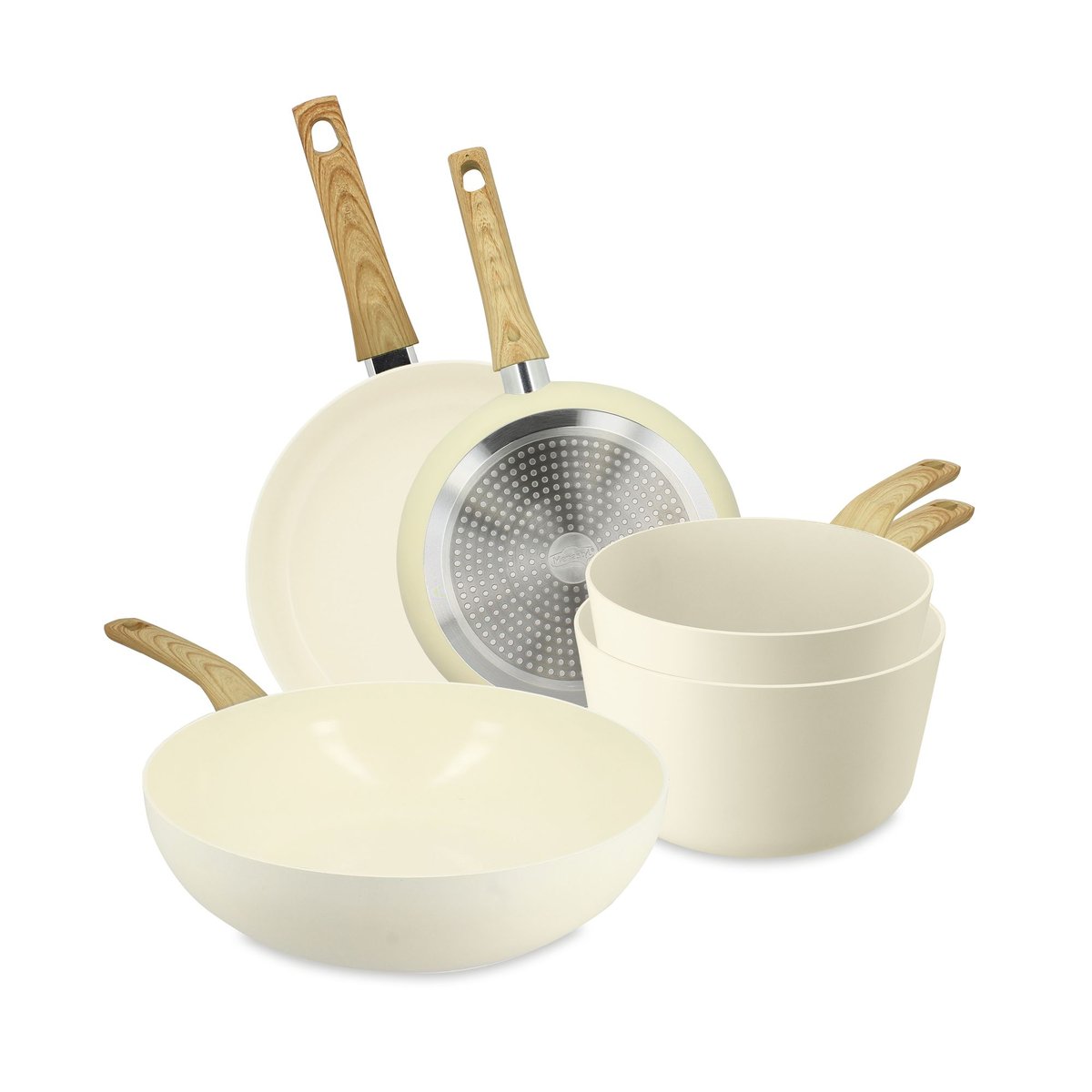 Batterie de cuisine 5 pièces en aluminium, COLORAMA crème, MENASTYL