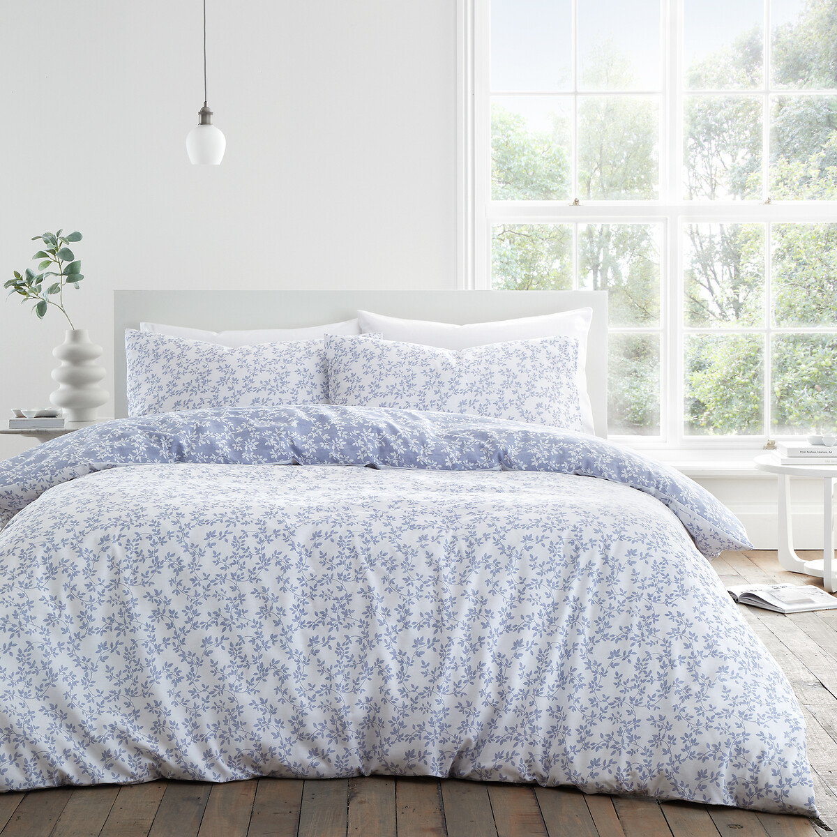 Shadow Leaves 100% Cotton Duvet Cover and Pillowcase Set light blue, BIANCA FINE LINENS