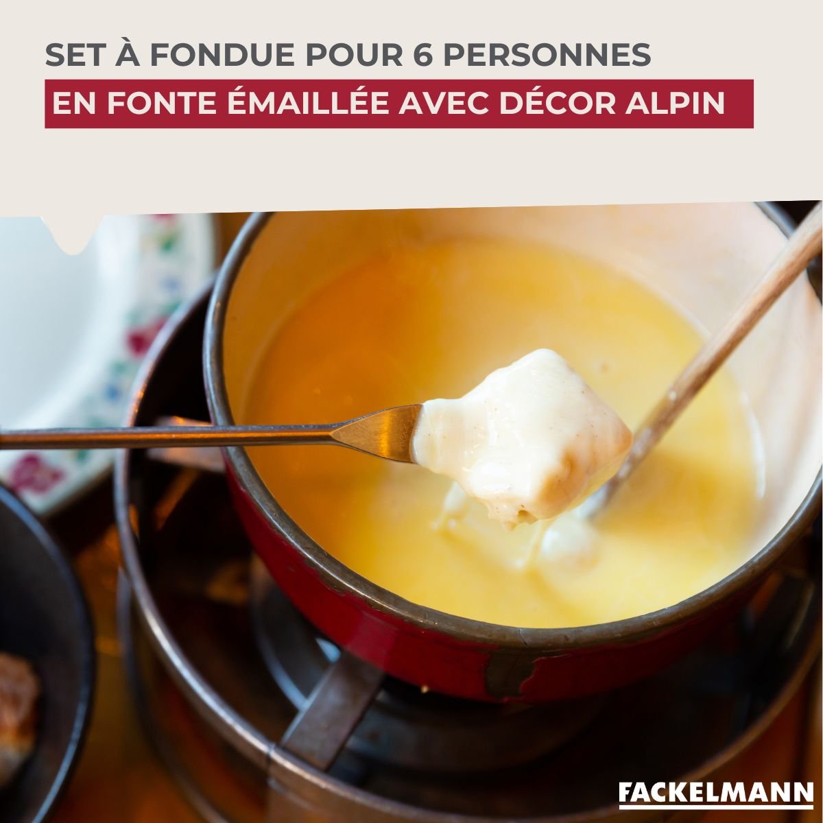Set à fondue Savoyarde 4 personnes fonte émaillée noir,blanc,rouge, FACKELMANN