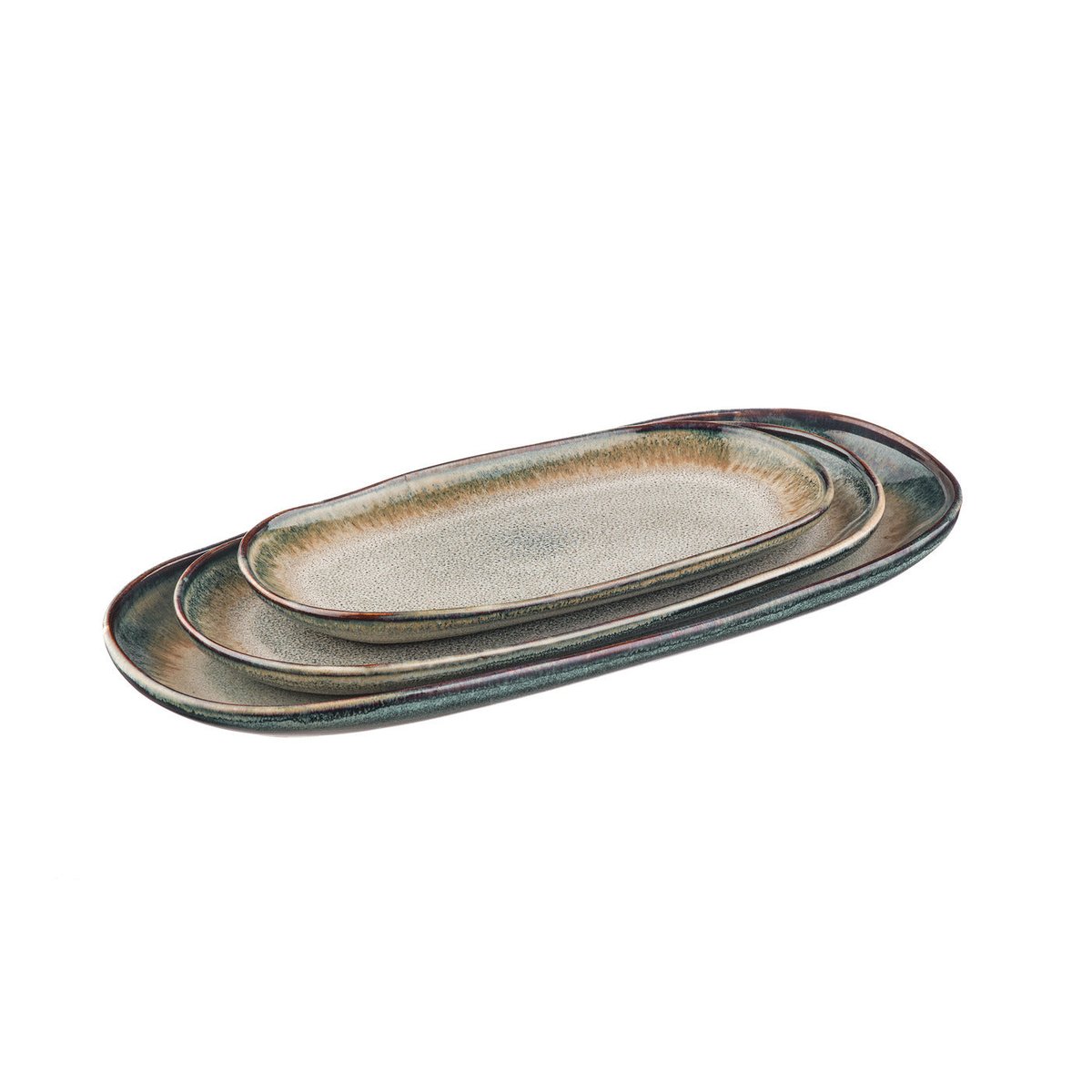 Lot de 3 plateaux & plats à four en grès, GENESIS dégradé bleu gris kaki, BJORN