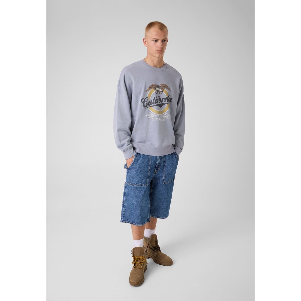Sweatshirt Avec Logo Imprimé bleu clair, GUESS JEANS