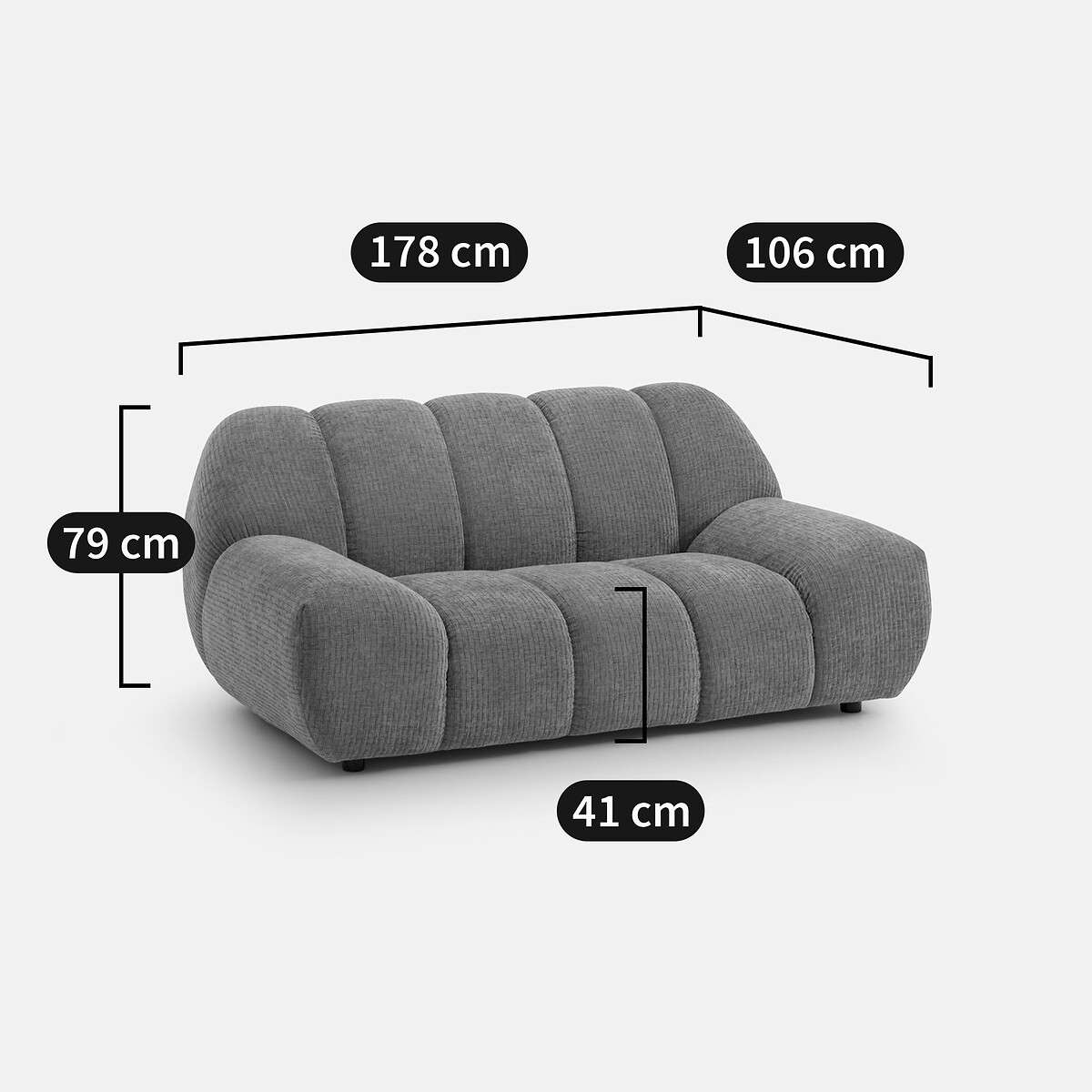 Canapé droit, 2 places, en tissu matelassé, NURIA bleu, LA REDOUTE INTERIEURS