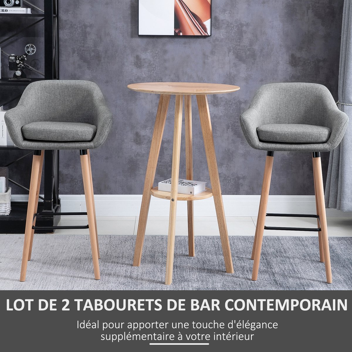 Tabouret de bar Lin Gris foncé gris foncé, HOMCOM