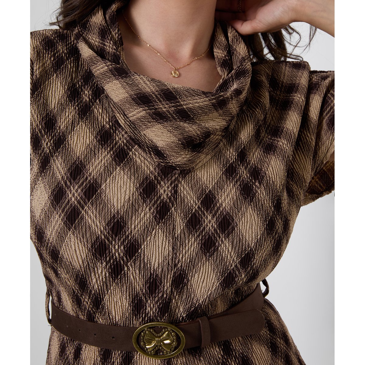 Robe Longue Plissée à Col Bénitier Hallie marron, JOE BROWNS