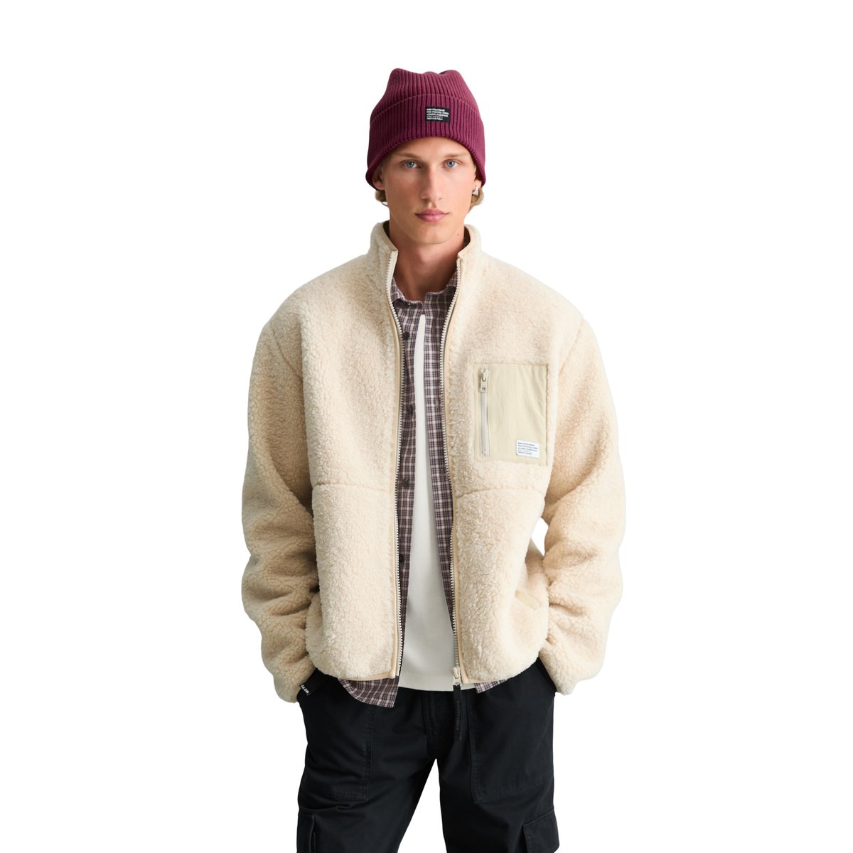 Veste en peluche coupe classique avec poche poitrine en nylon beige, MARC O’POLO DENIM