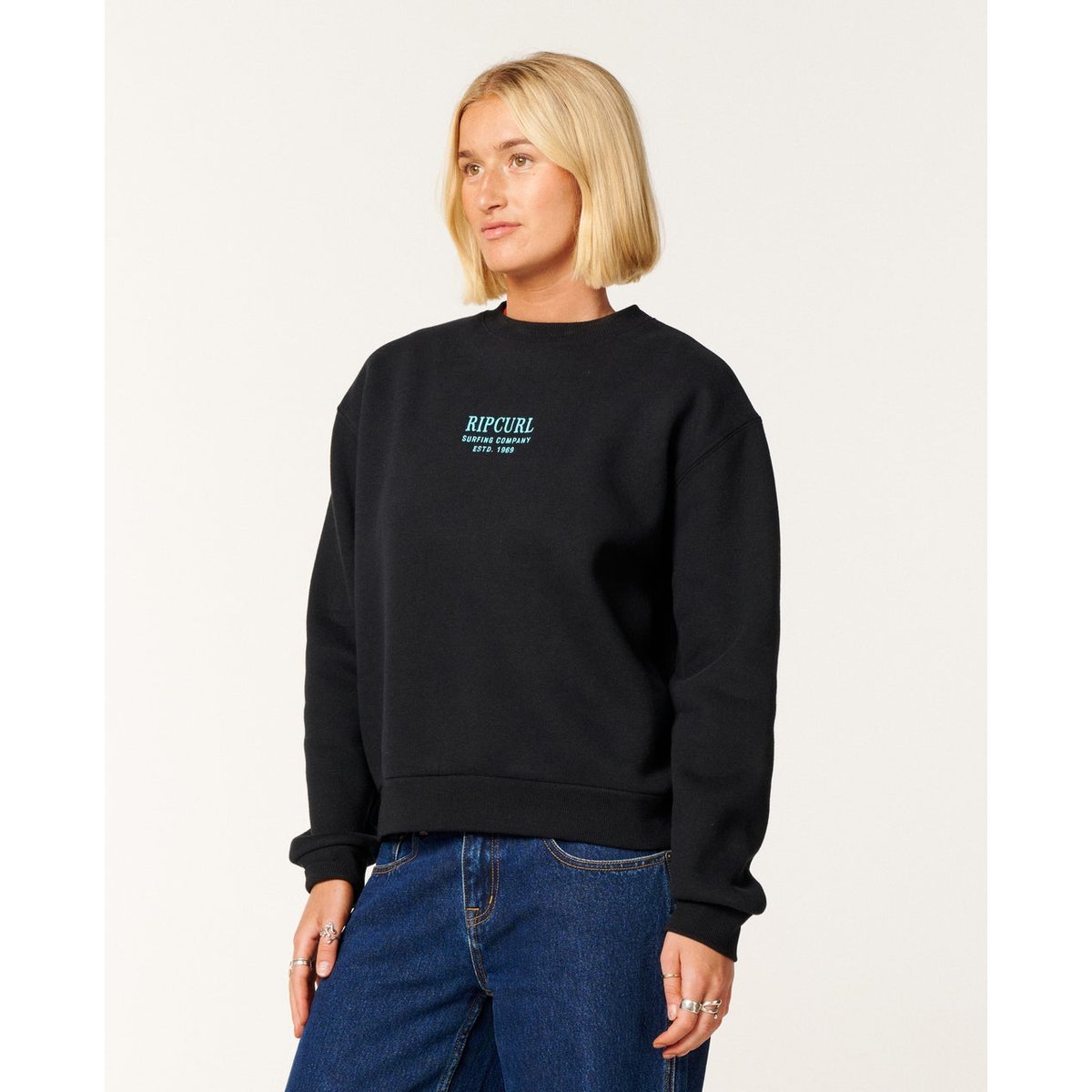 Sweat col rond décontracté SURF Staple noir, RIP CURL