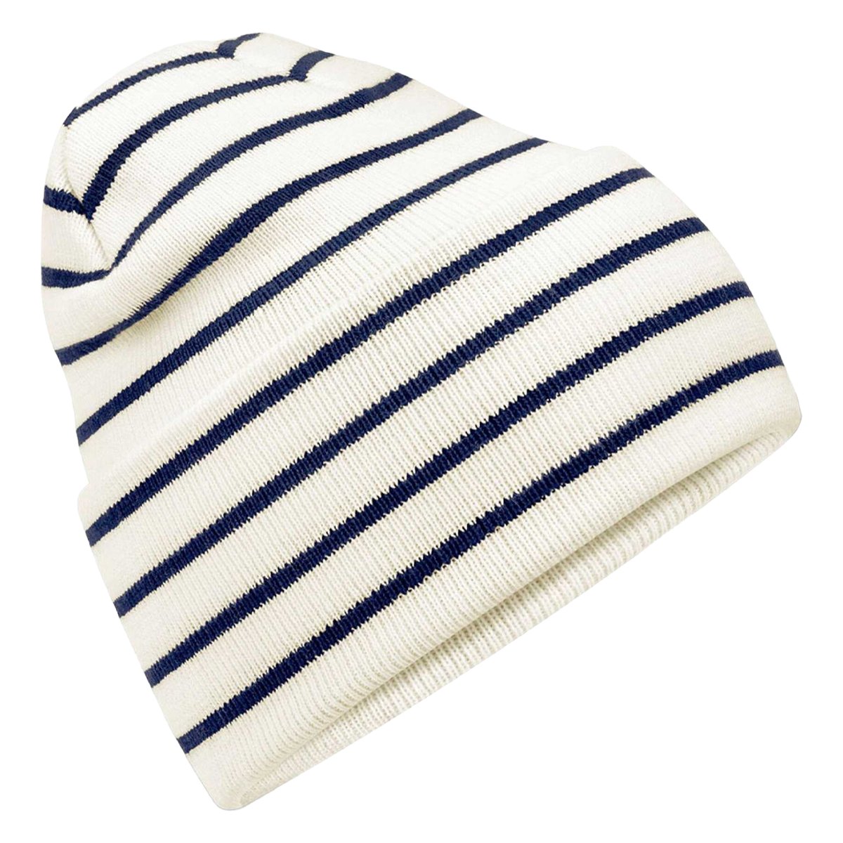 Bonnet à revers large motif/style à rayures ORIGINAL blanc / bleu marine foncé à rayures, BEECHFIELD