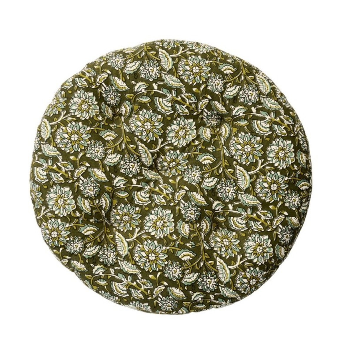 Coussin de chaise rond coton imprimé floral vert, MADAM STOLTZ