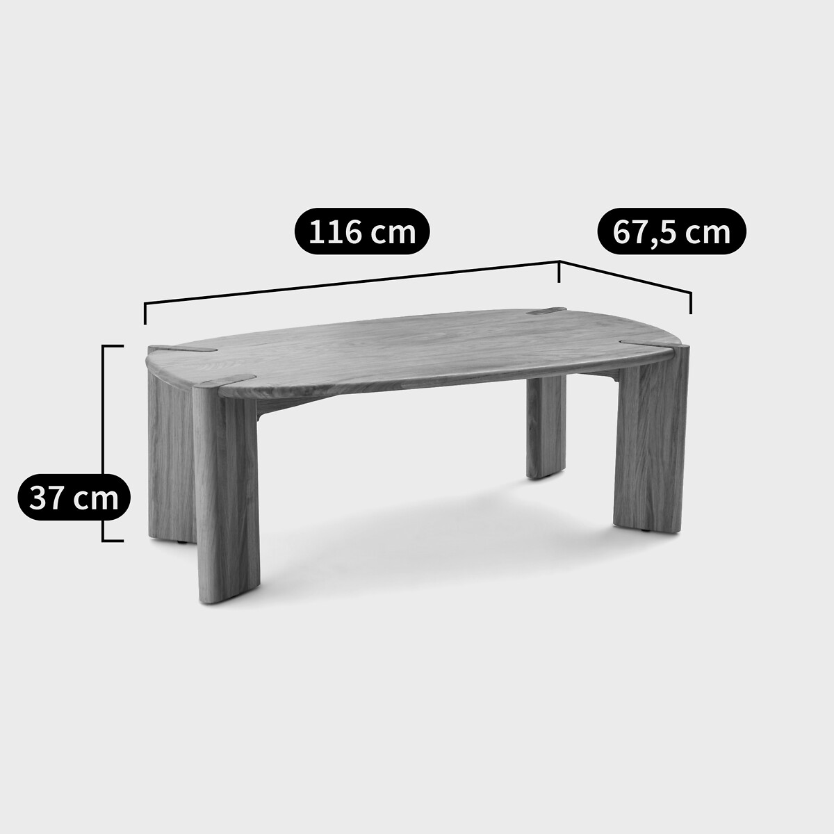 Table basse chêne massif, pieds à fleur de plateau, ELMO naturel, LA REDOUTE INTERIEURS