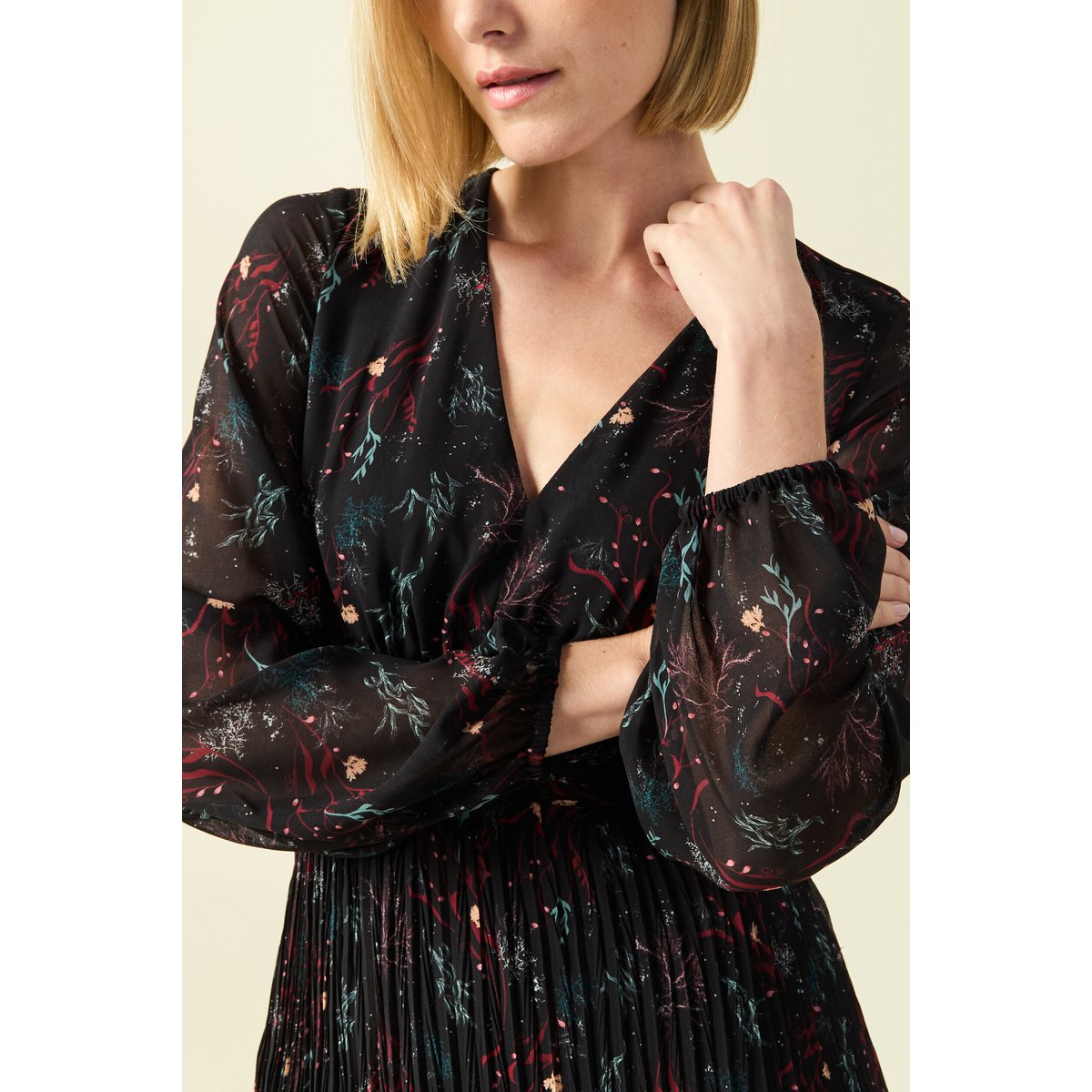 Robe évasée bas plissé vert clair, BONOBO